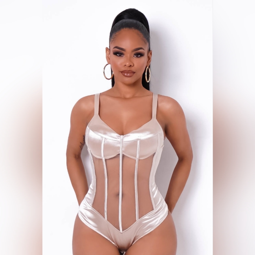 NEW! Chic Satin Mesh Bodysuit
